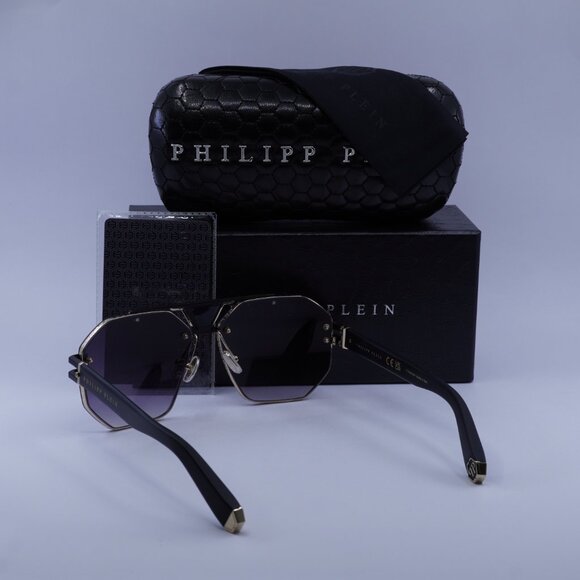 Philipp Plein SPP077M 0302 Aviator Sunglasses – Black/Gold/Grey - Picture 11 of 11